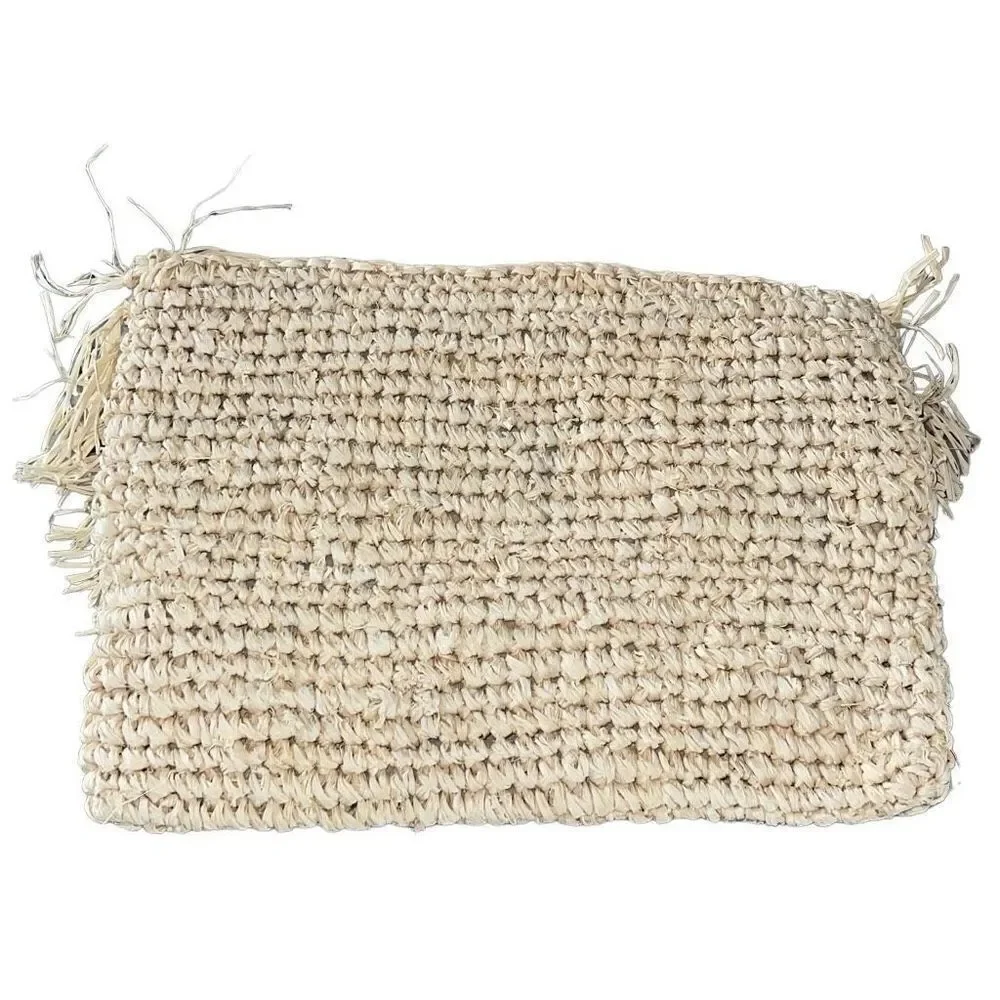Womens Half Moon Flap Woven Raffia Envelope Clutch Tan‎ Size 12